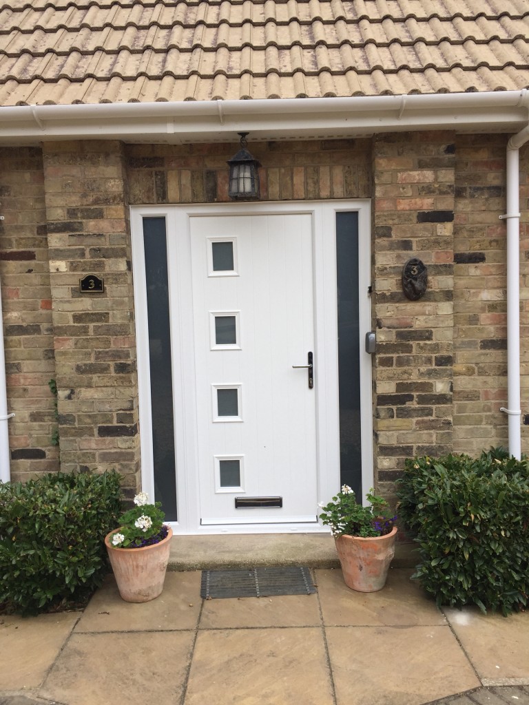 Before and after, White composite door and two side panels in Hartford, Huntingdon